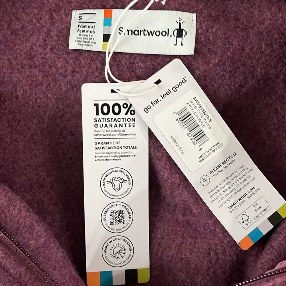 Smartwool Women's $175 Size S Hudson Trail Fleece Poncho NWT Purple - Picture 6 of 11